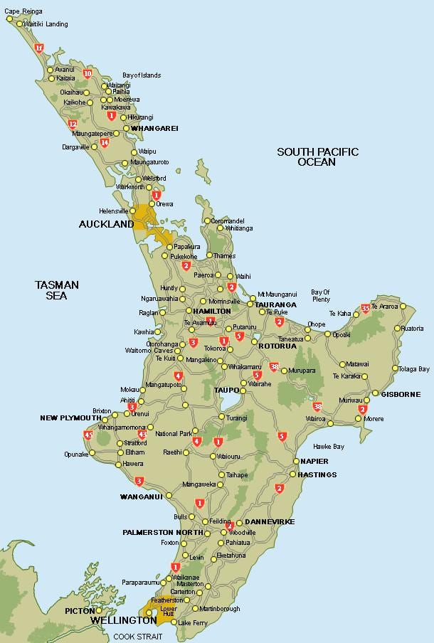 Karte von central north island, Neuseeland