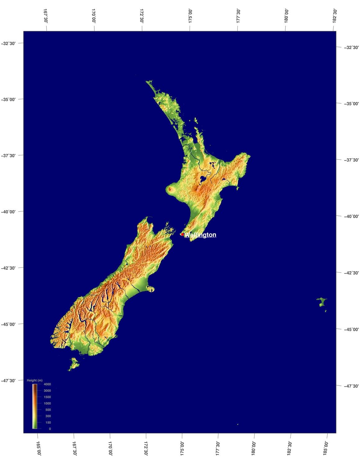 Neuseeland terrain map