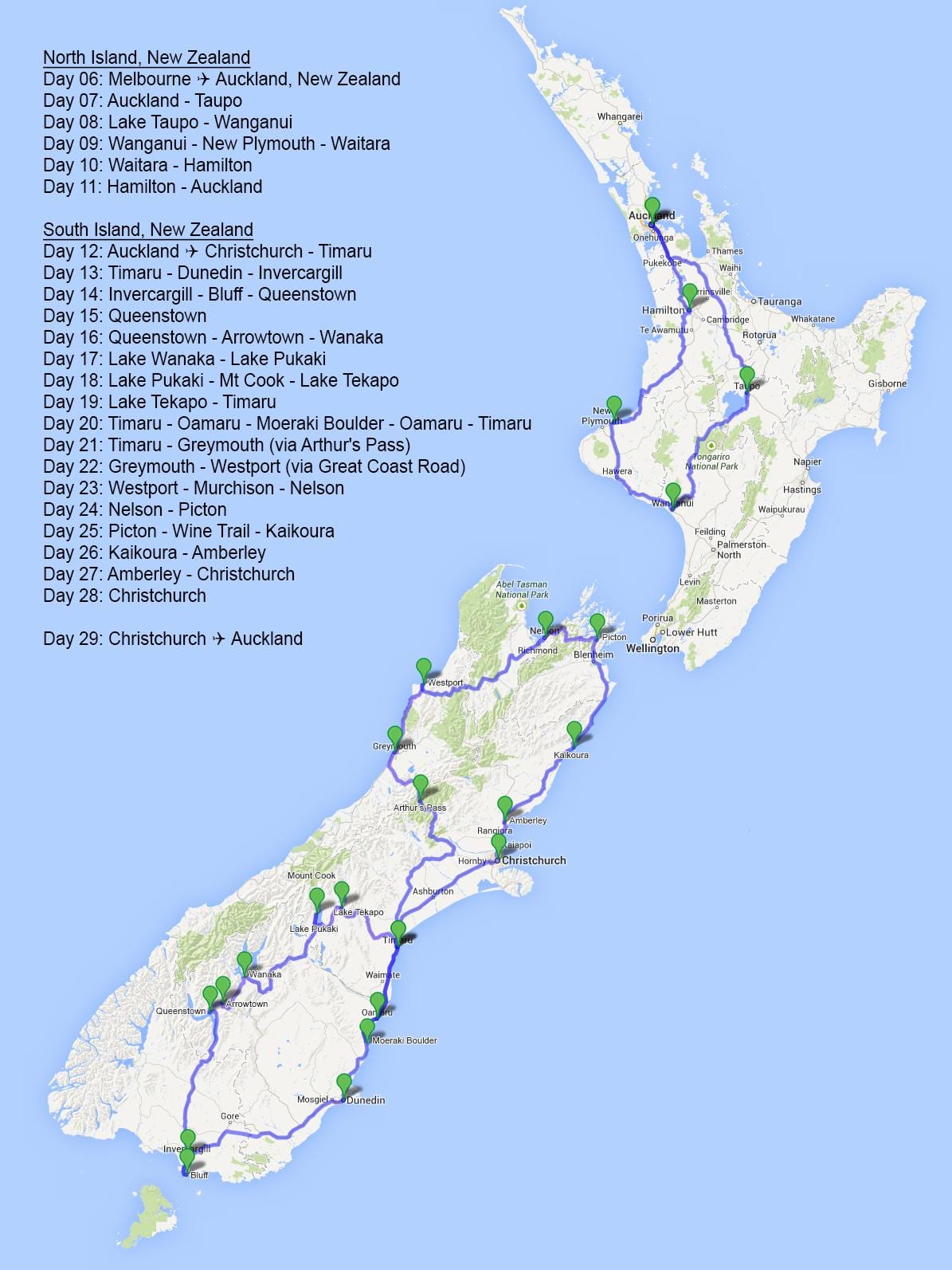Karte von Neuseeland road trip