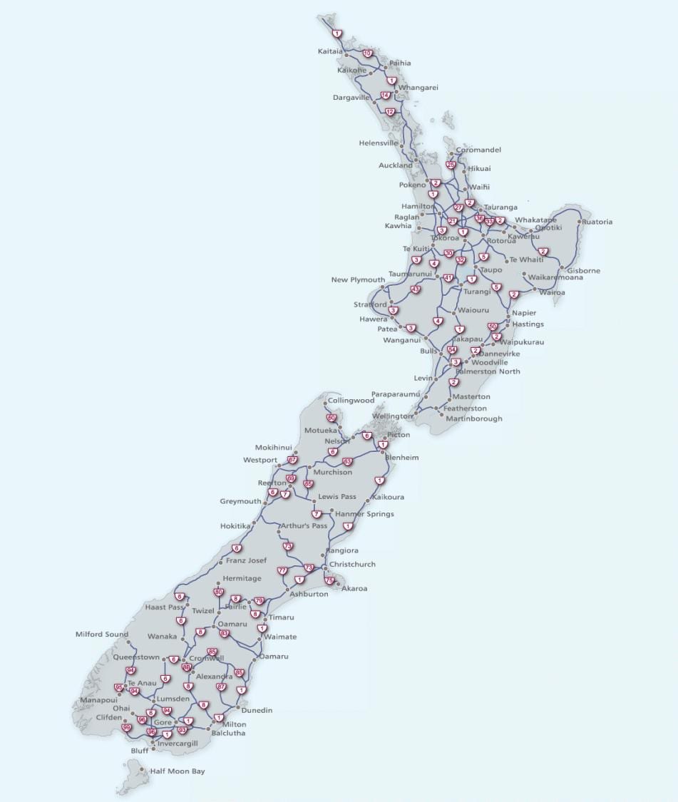 Karte von Neuseeland route