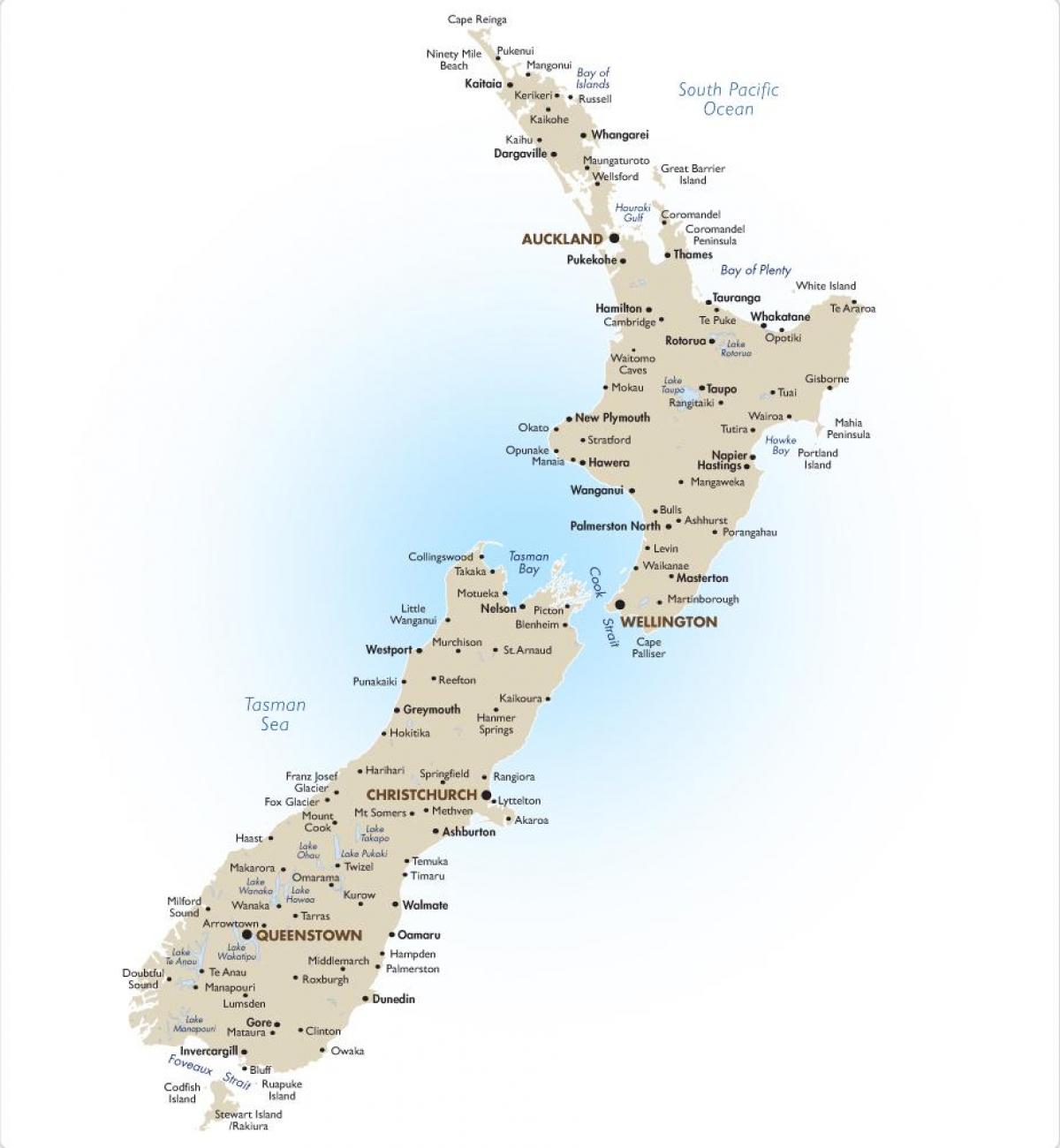 Karte von Neuseeland mit den großen Städten