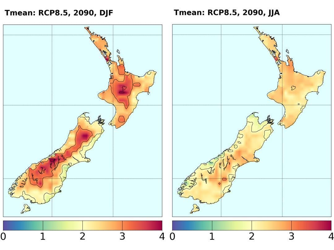 Karte von Neuseeland Temperatur