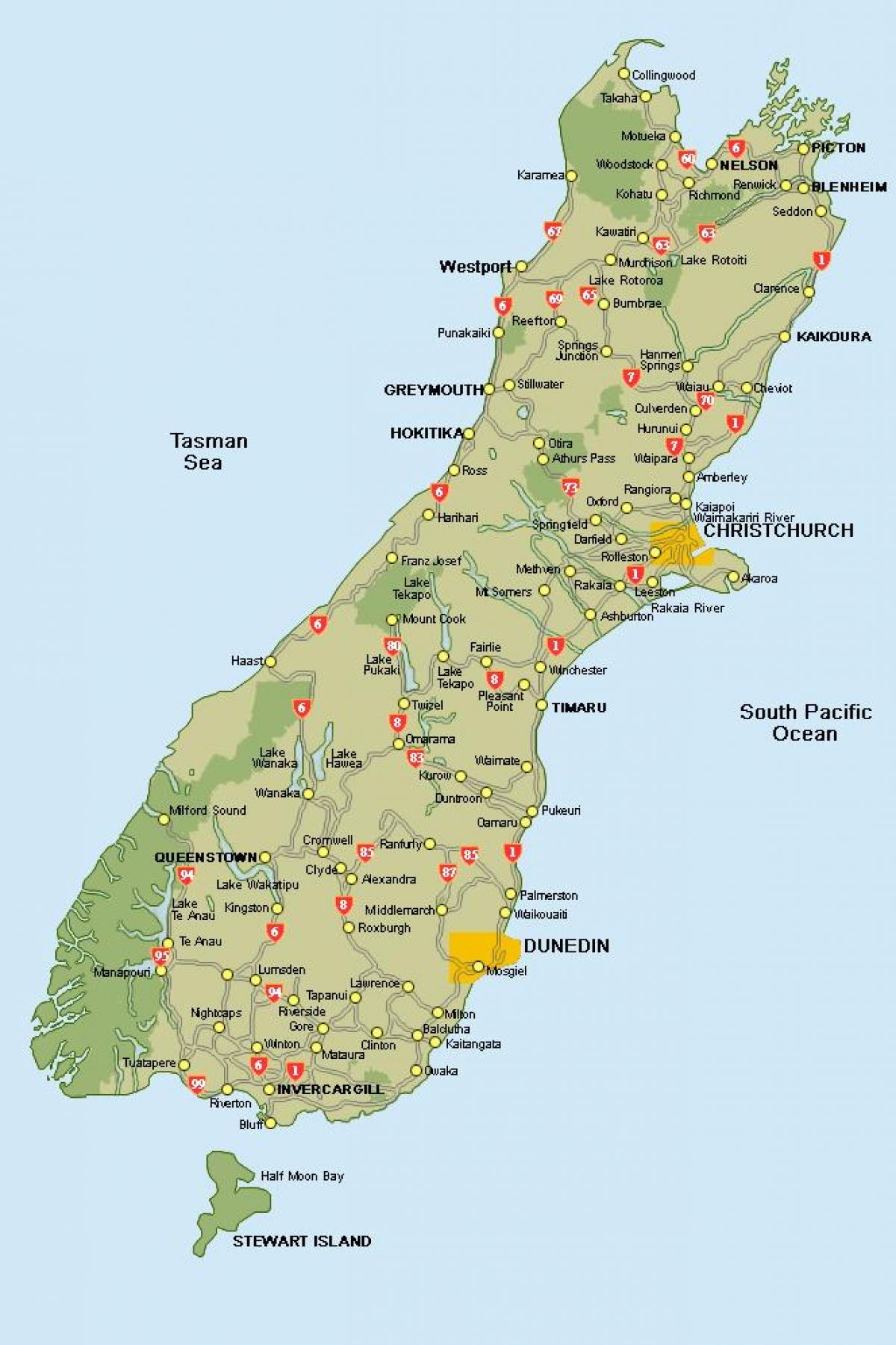 Karte von Neuseeland south island road Karte anzeigen
