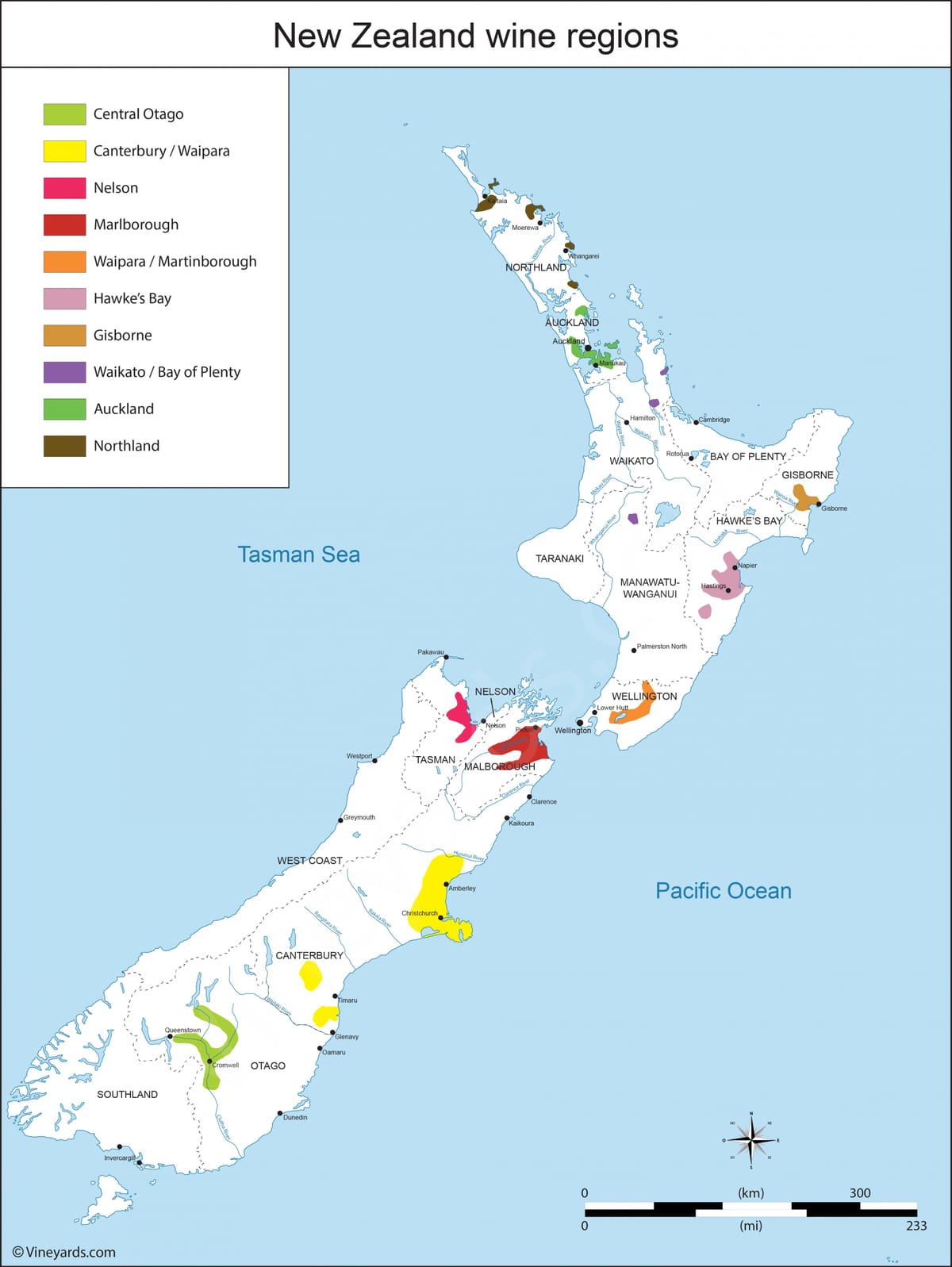 Neuseeland Wein Regionen anzeigen