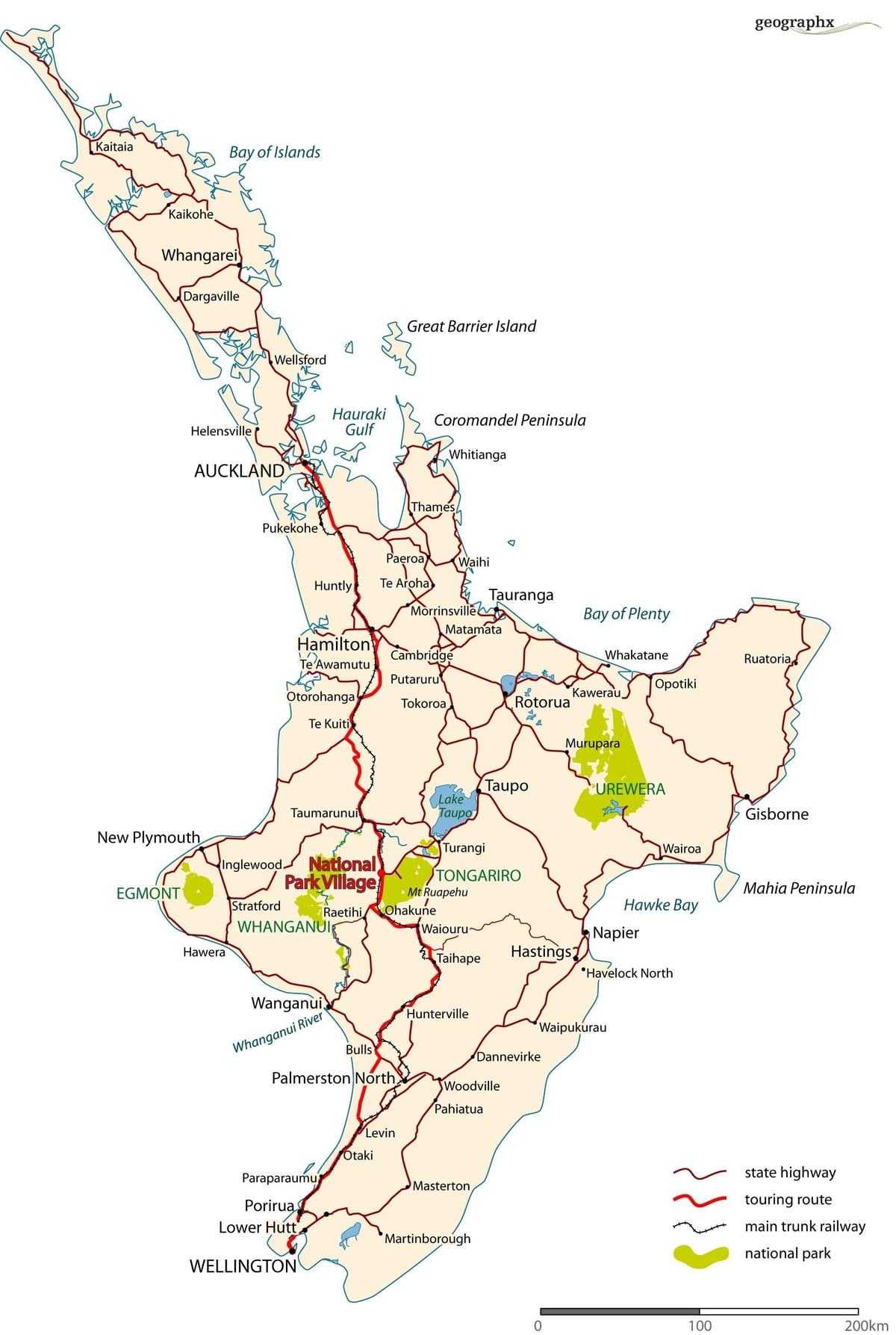 detaillierte road map of new zealand, north island