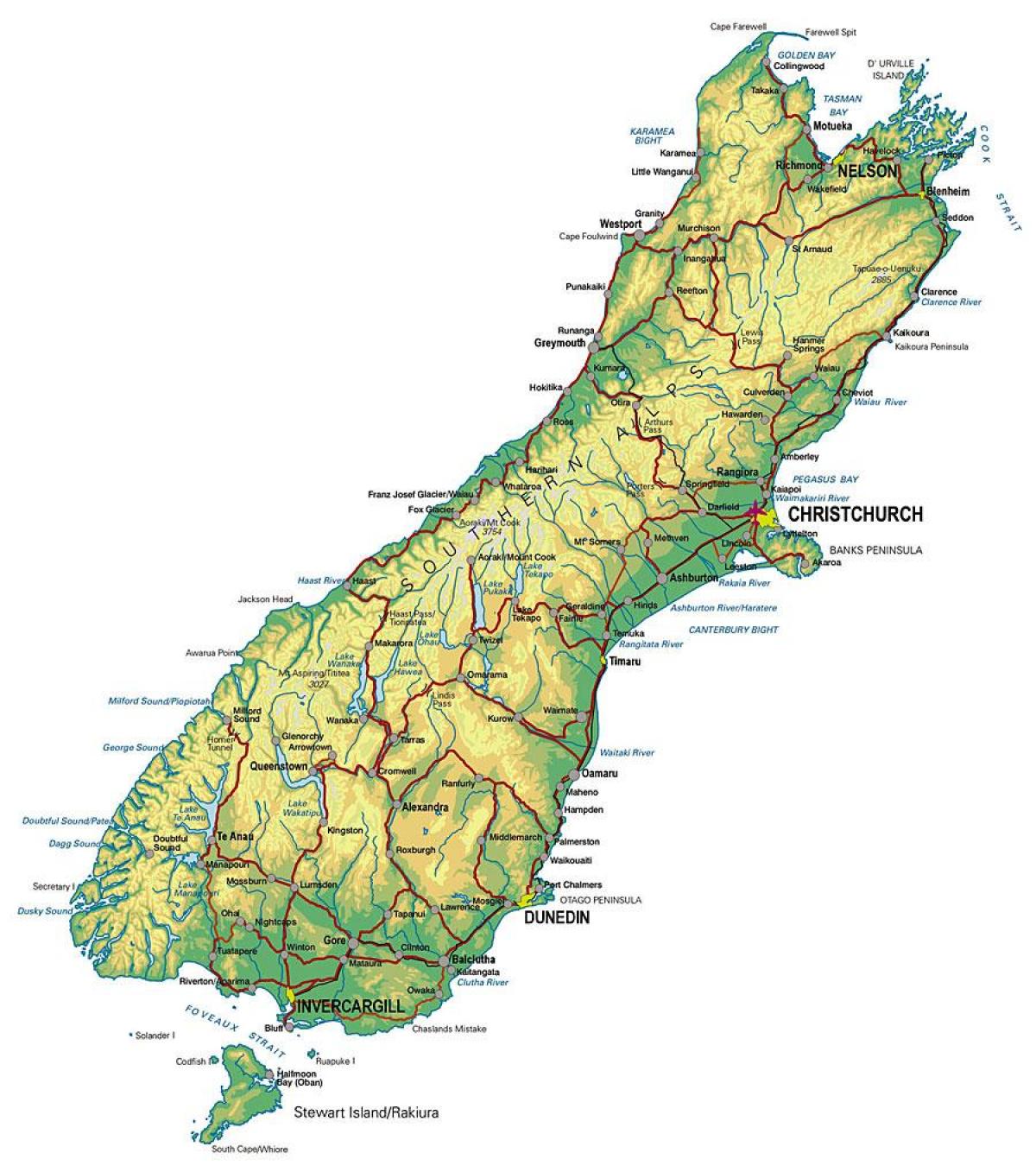 Karte des südlichen Neuseeland