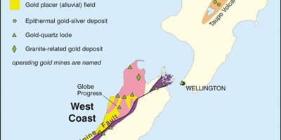 Karte von gold in Neuseeland 