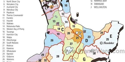 Karte von Neuseeland-Nord Insel-Regionen und Bezirke