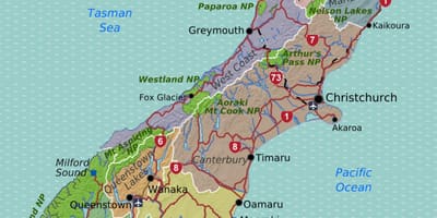 Karte von south island new zealand Regionen