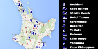 Karte von Neuseeland north island-Attraktionen