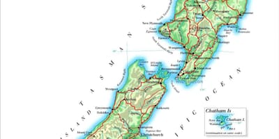 Karte von Stränden mit schwarzem sand Neuseeland