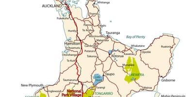 Detaillierte road map of new zealand, north island
